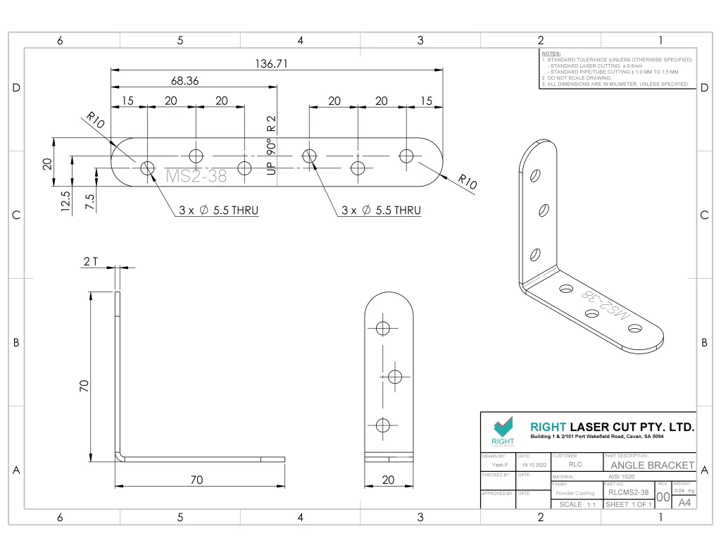 Round Angle Brackets | 70mm x 70mm x 20mm Zinc Plated RLC 70 X 70 X 20 X 2 mm Round Angle Brackets