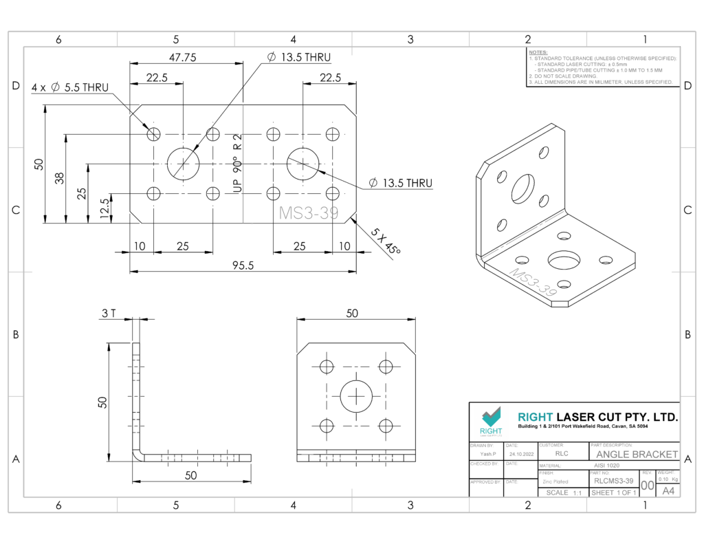 L-Shaped Angle Bracket 50mm | Galvanised Corner Bracket RLC 50 x 50 x 50 x 3 mm L shaped angle brackets