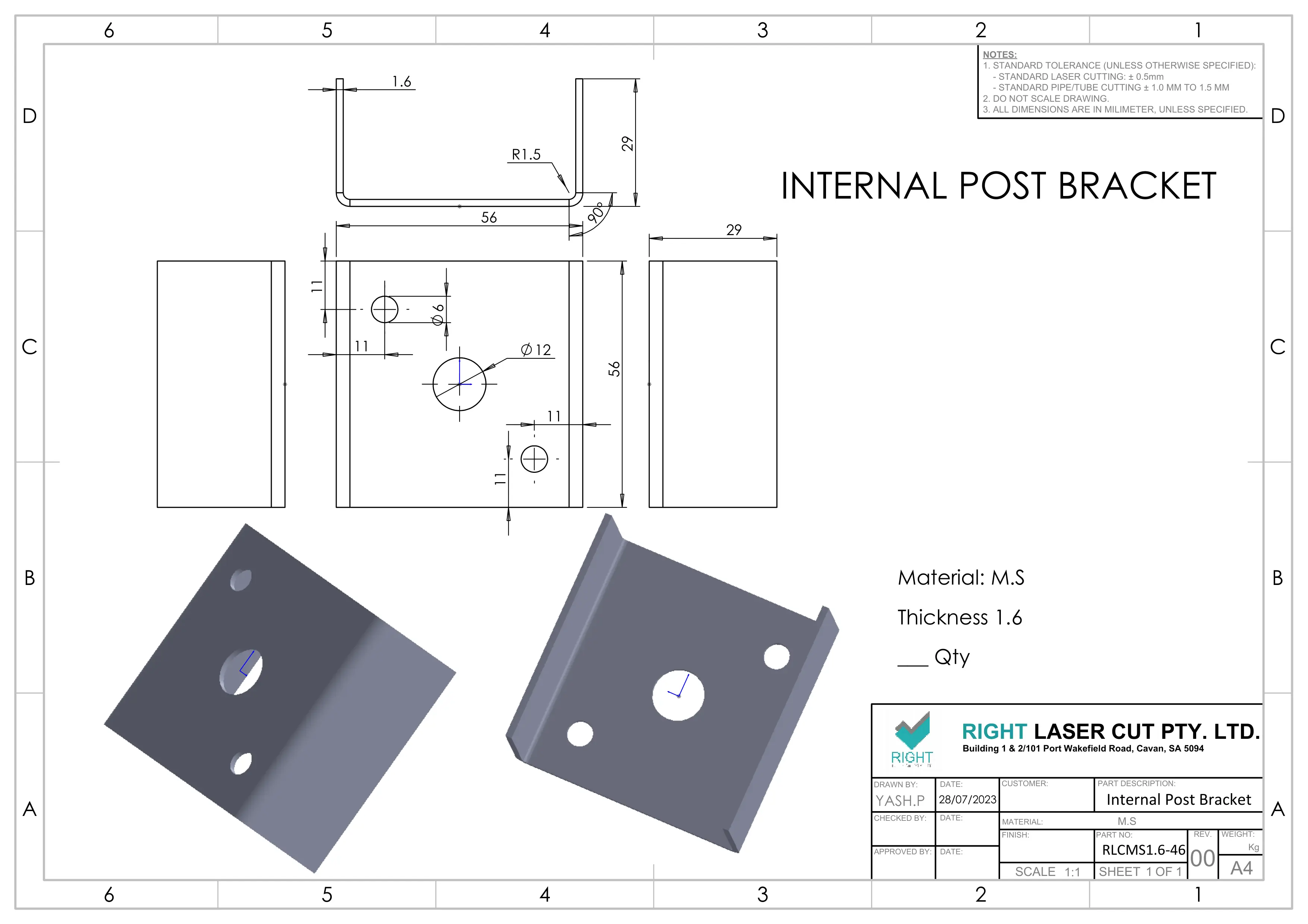 Internal Post Bracket 65mm | Galvanised Fixing Bracket RLC 65 x 65 x 30 x 1.6mm Internal Fixing Post Bracket