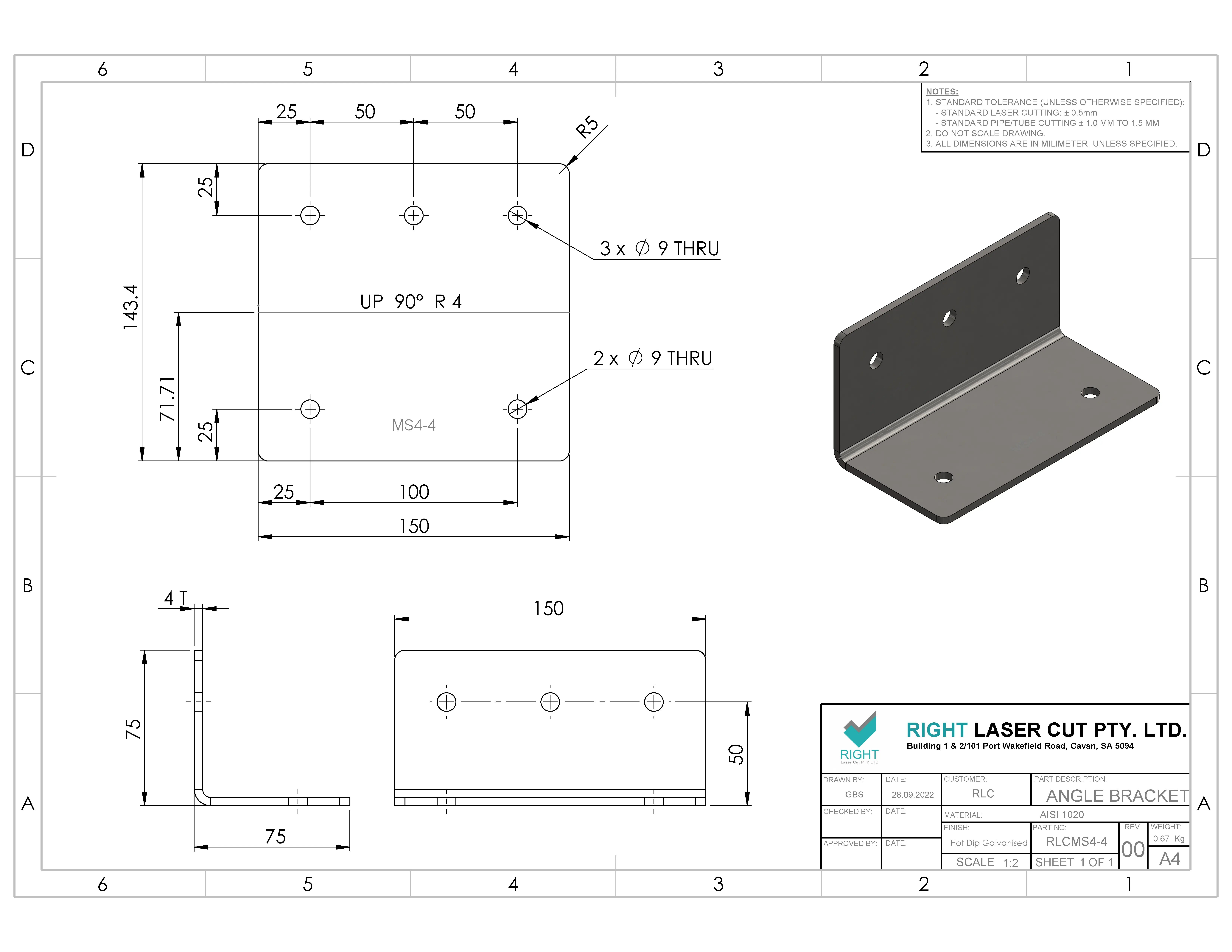 Heavy Duty Galvanised Angle Bracket | 75mm x 75mm x 150mm RLC 75 x 75 x 150 x 4mm Heavy Duty Galvanised Angle Bracket Plate