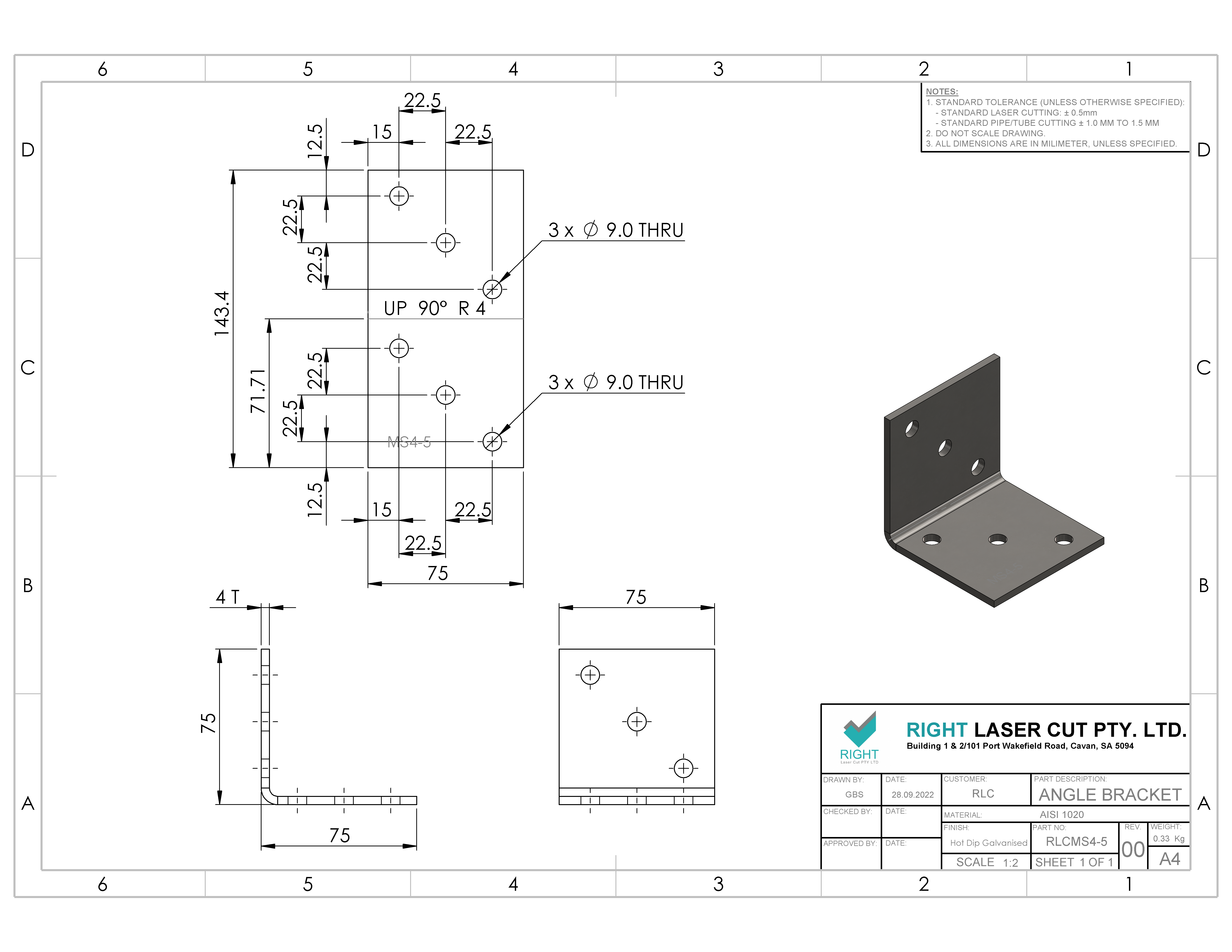 Galvanised Angle Bracket | 75mm x 75mm x 75mm Heavy Duty RLC 75 x 75 x 75 x 4mm Hot Dipped Galvanised Angle Bracket