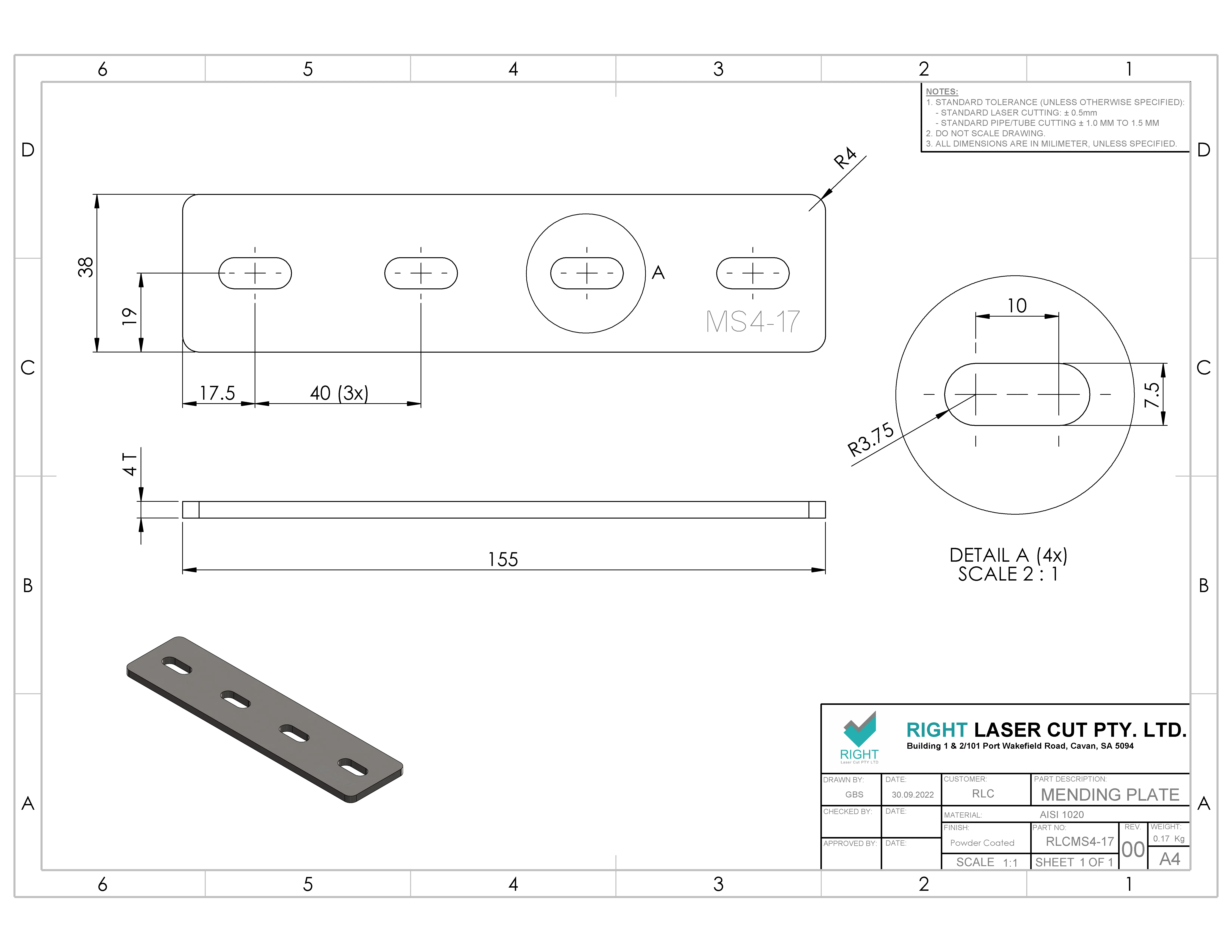Galvanised Mending Plate | 155mm x 38mm x 4mm for Reinforcement RLC 155 x 38 x 4mm Hot Dipped Galvanised Mending Plate