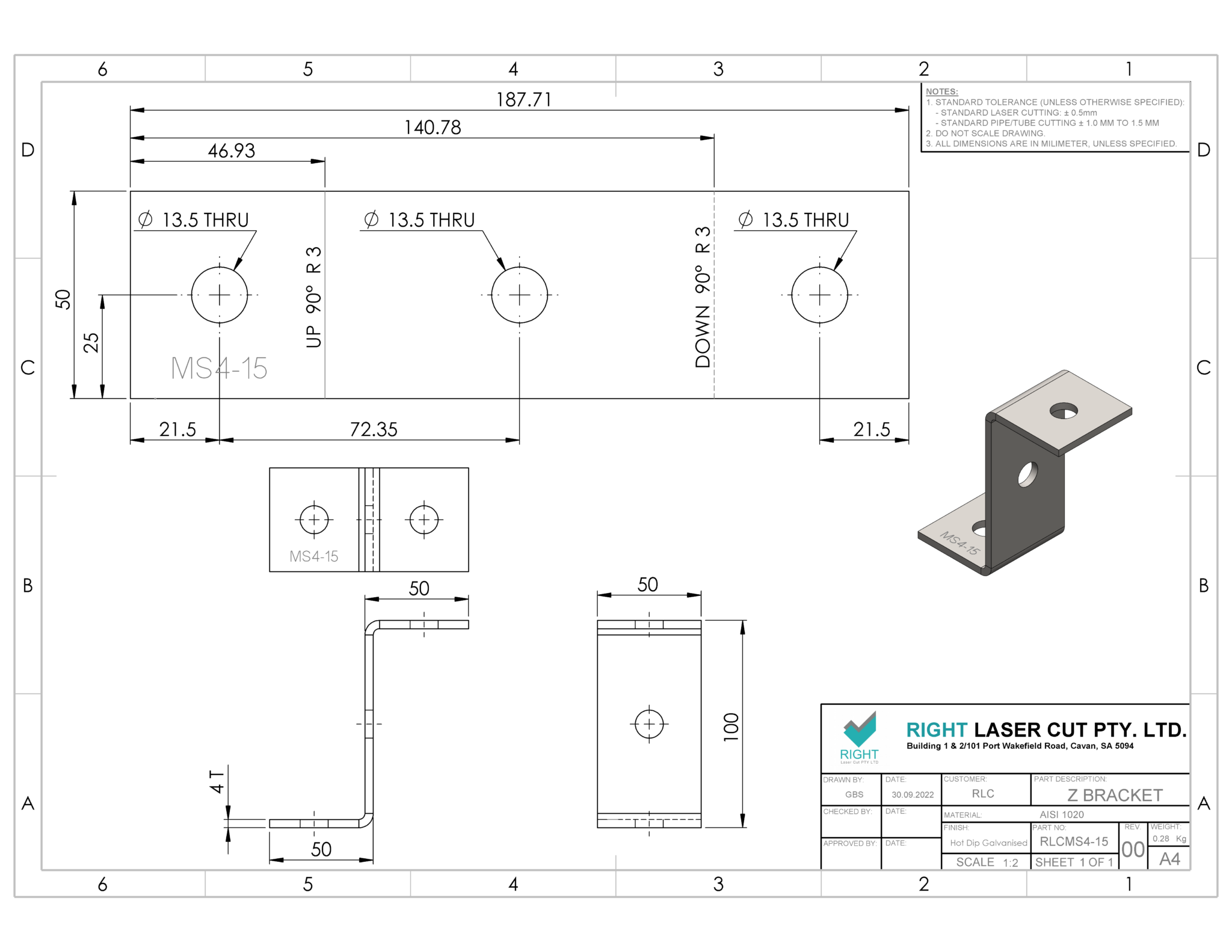 RLC 50 x 100 x 50 x 50 x 4mm Galvanised Z Bracket | Structural Support ...