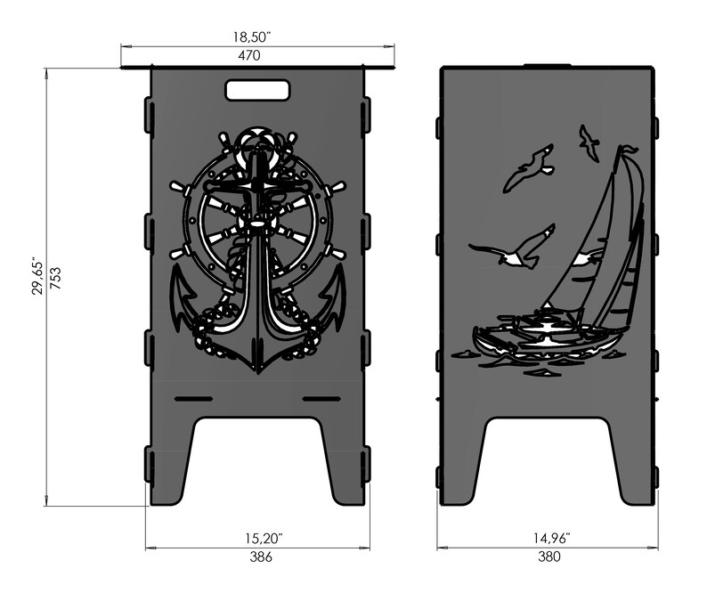 Custom Fire Pit | Outdoor Fire Pit with Nautical Design Anchor+Sailboat Firebox & BBQ