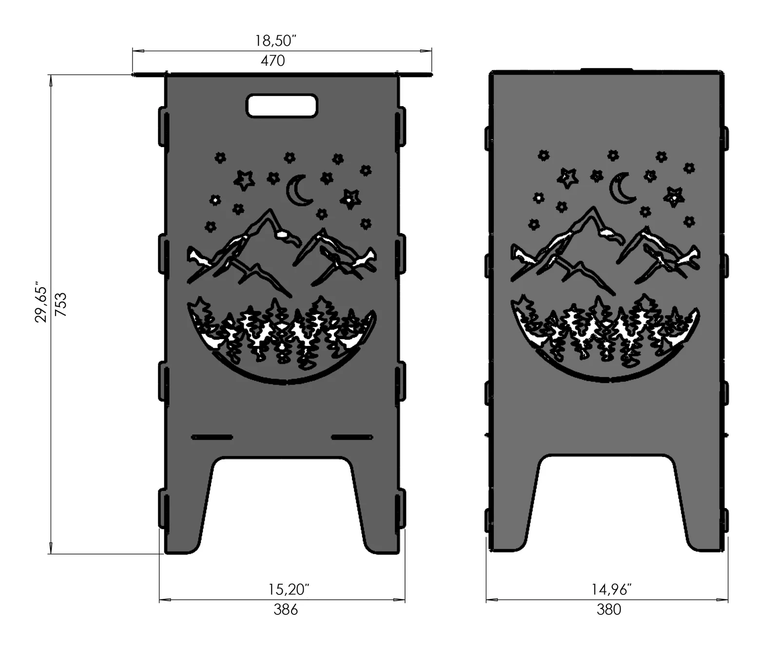 Mountain-Themed Fire Pit | Outdoor BBQ & Camping Fire Pit Mountains Firebox & BBQ