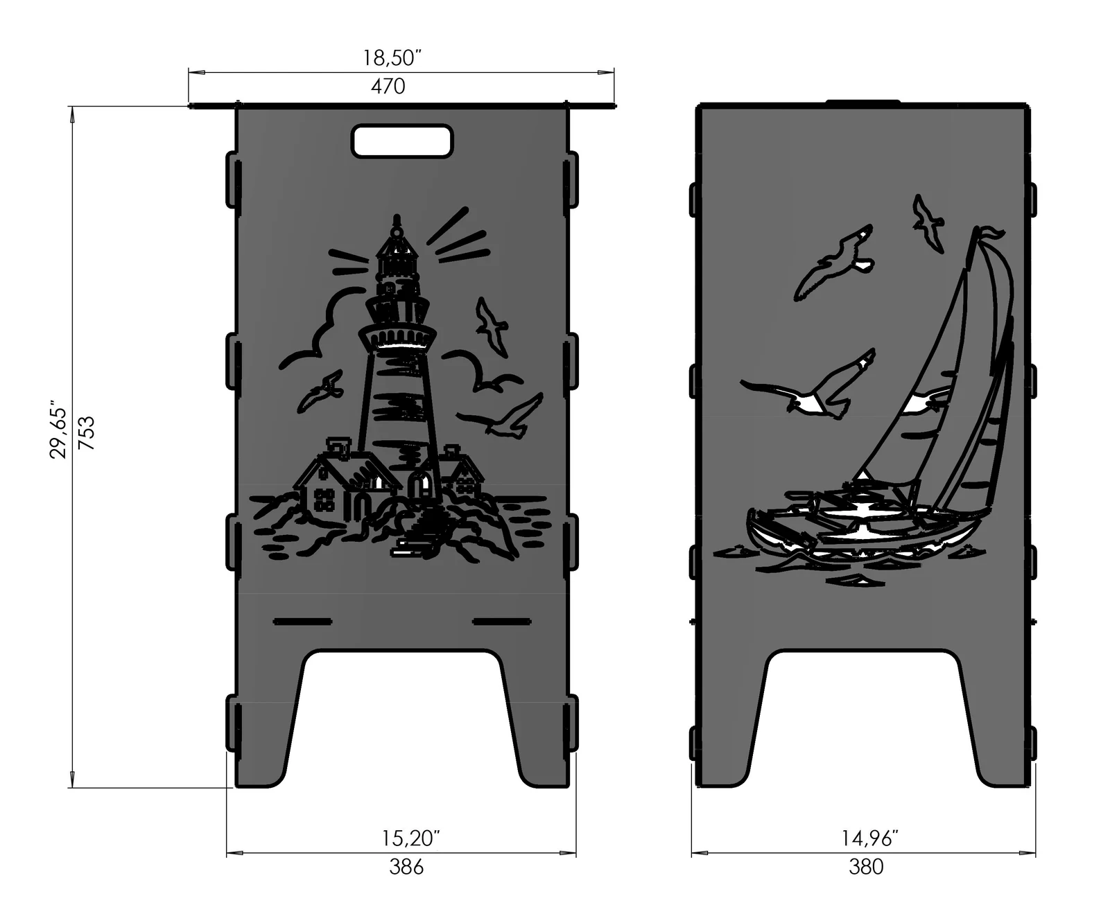 Sailboat & Lighthouse Fire Pit | Nautical Fire Pit for Coastal Homes Lighthouse + Sailboat Firebox & BBQ