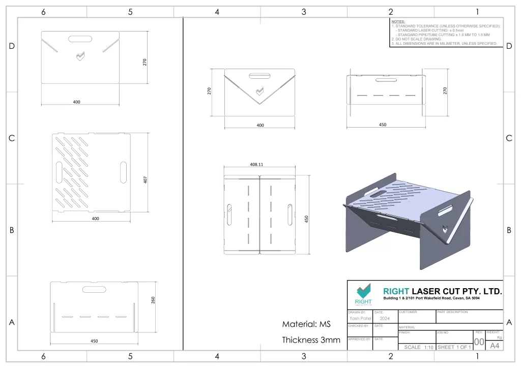 Detailed DXF file illustrating precise dimensions and design features, including interlocking panels, ventilation slots, and structural layout for the fire pit. Ideal for laser cutting and ensuring accurate assembly.