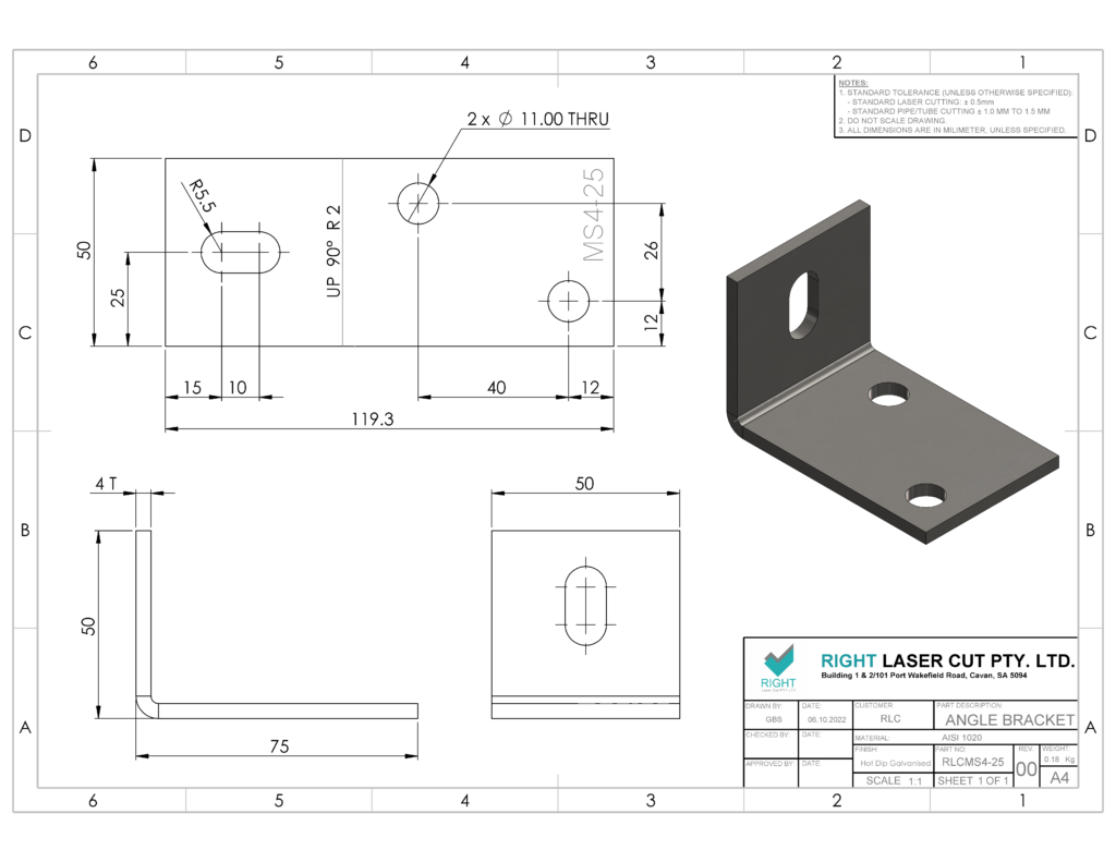 M12 Structural Galvanised Angle Bracket | 75mm x 50mm x 290mm RLC 75 x 50 x 50 x 4mm Hot Dipped Galvanised Angle Bracket
