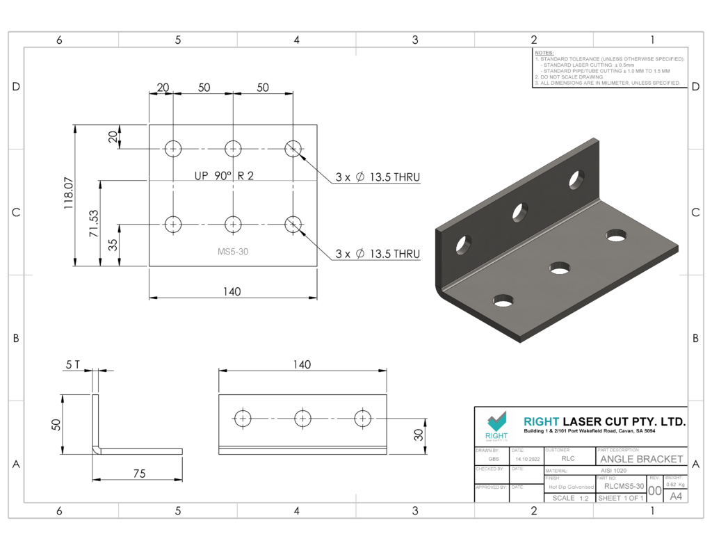 Hot Dipped Galvanised Angle Bracket | 75mm x 50mm x 50mm RLC 75 x 50 x 5 x 140mm M12 Structural Angle Bracket
