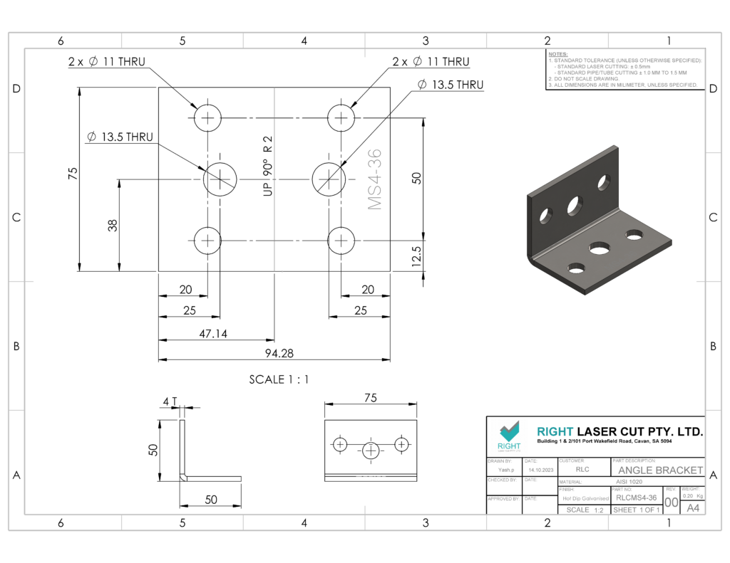 Galvanised Angle Bracket 50x75mm | Corrosion Resistant RLC 50 x 50 x 75 x 4mm Hot Dipped Galvanised Angle Bracket