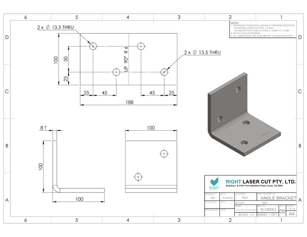 Heavy-Duty Angle Bracket | M12 Structural Support Bracket RLC 100 x 100 x 8 x 100mm M12 Structural Angle Bracket