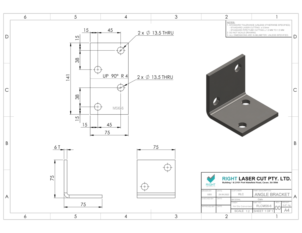 Structural M12 Angle Bracket | 75mm x 75mm x 75mm RLC 75 x 75 x 6 x 75mm M12 Structural Angle Bracket