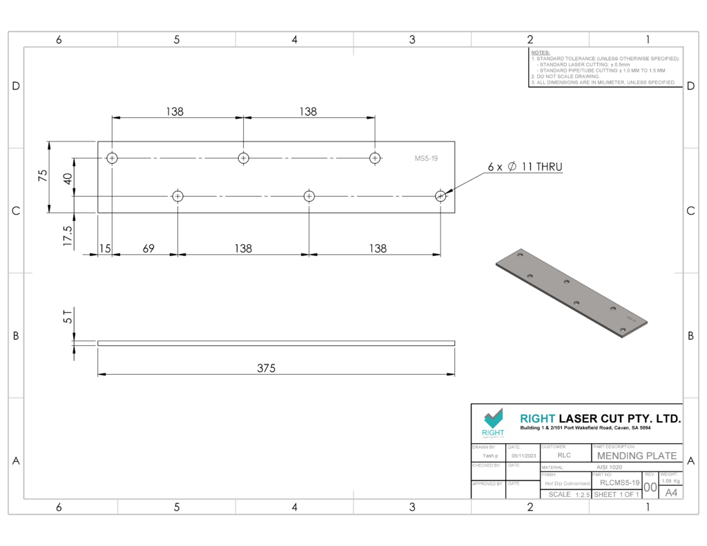Galvanised Mending Plate 375x75mm | Structural Bracket RLC 375 x 75 x 5mm Galvanised Mending Plate Bracket