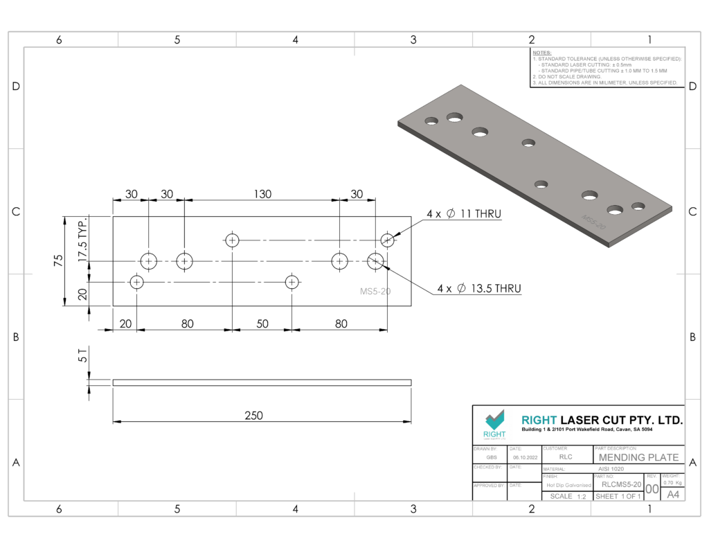 Mending Plate 250x75mm | Heavy-Duty Galvanised Plate RLC 250 x 75 x 5mm Galvanised Mending Plate Bracket