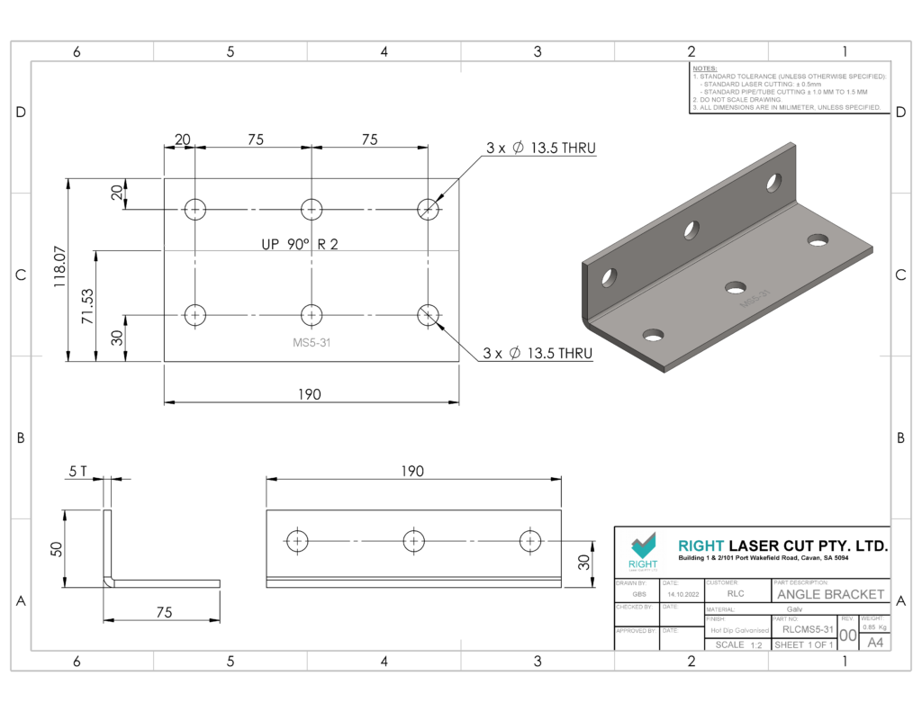 M12 Structural Bracket | 75mm x 50mm x 140mm Reinforcement RLC 75 x 50 x 5 x 190mm M12 Structural Angle Bracket