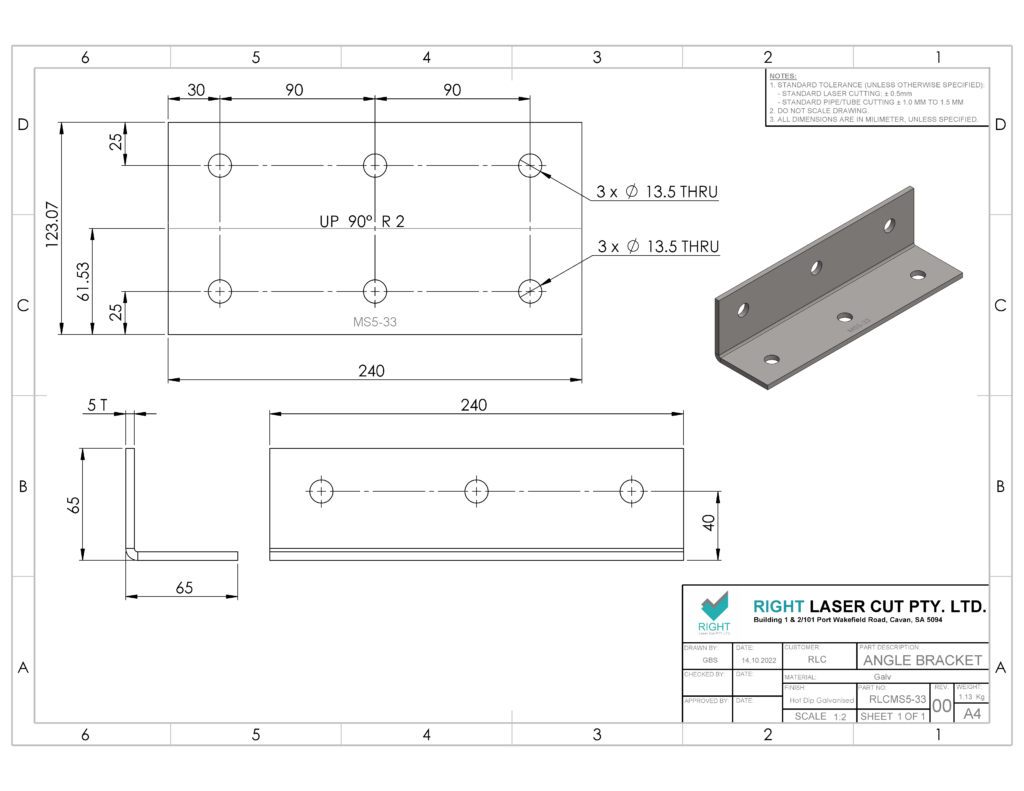 M12 Structural Angle Bracket | 65mm x 65mm x 240mm Heavy Duty RLC 65 x 65 x 5 x 240mm M12 Structural Angle Bracket