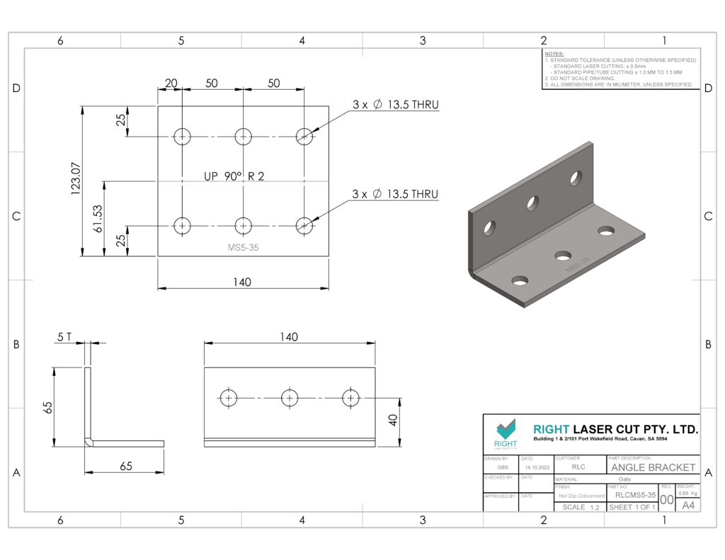 M12 Structural Angle Bracket 65x140mm | Heavy-Duty Support RLC 65 x 65 x 5 x 140mm M12 Structural Angle Bracket